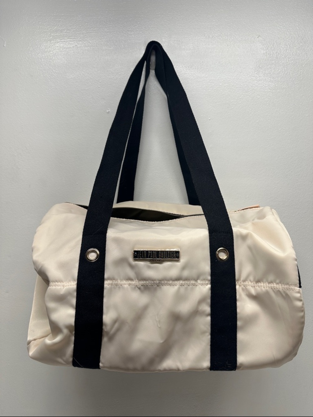 Jean Paul Gaultier Parfums Duffle Bag Gym Lightweight Travel Tote Black Ivory